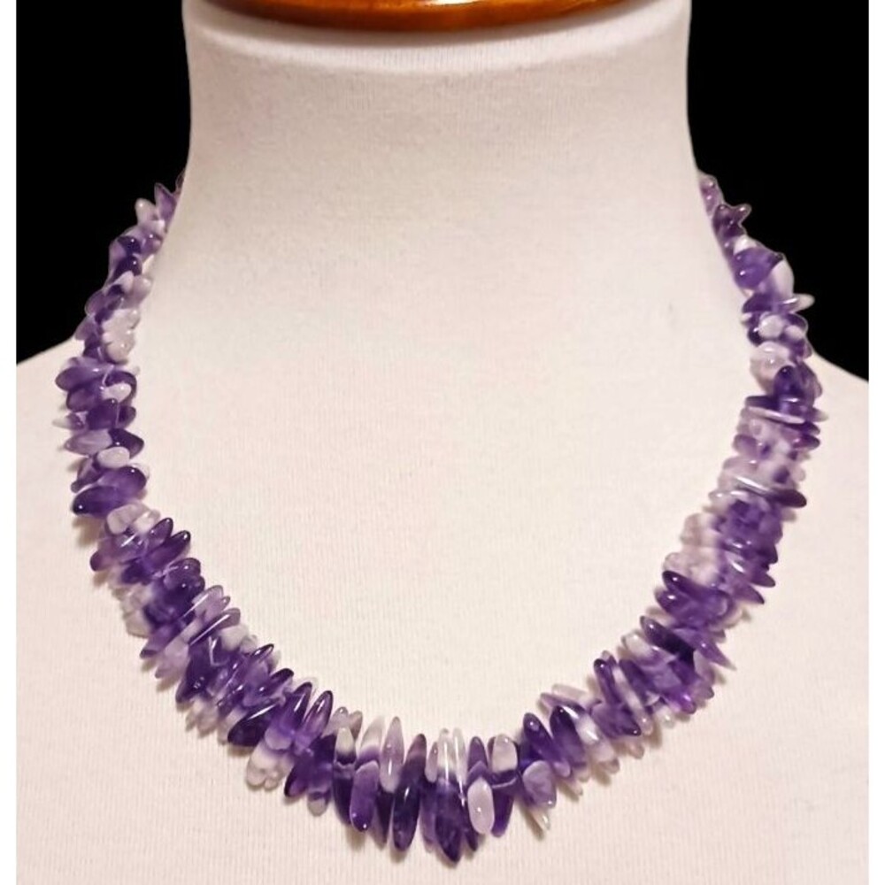 VTG Polished Amethyst Semi Precious Stone Sticks 18" Necklace Sterling Silver